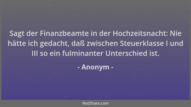 Anonym - Sagt der Finanzbeamte in der Hochzeitsnacht: Nie hätte ich gedacht, daß zwischen Steuerklasse I und III so ein ful...