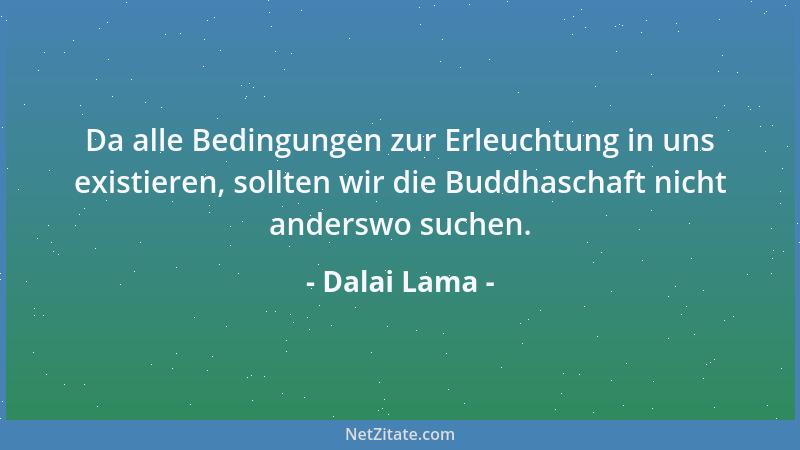 Dalai Lama - Da alle Bedingungen zur Erleuchtung in uns existieren, sollten wir die Buddhaschaft nicht anderswo suchen....