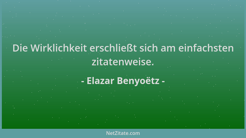 Elazar Benyoëtz - Die Wirklichkeit erschließt sich am einfachsten zitatenweise....