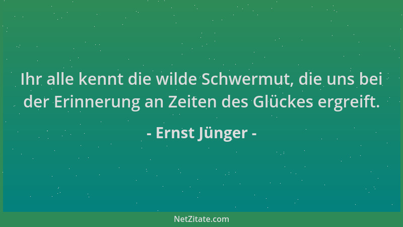 Ernst Jünger - Ihr alle kennt die wilde Schwermut, die uns bei der Erinnerung an Zeiten des Glückes ergreift....