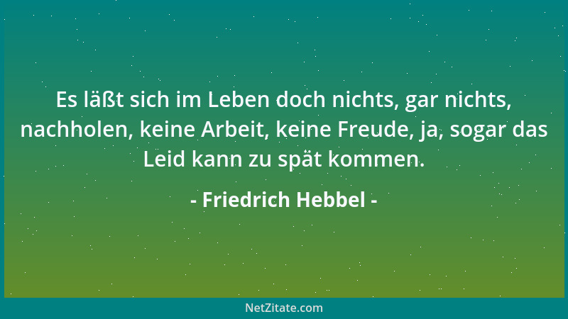 Friedrich Hebbel - Es läßt sich im Leben doch nichts, gar nichts, nachholen, keine Arbeit, keine Freude, ja, sogar das Leid...