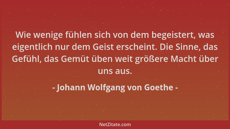 Johann Wolfgang von Goethe - Wie wenige fühlen sich von dem begeistert, was eigentlich nur dem Geist erscheint. Die Sinne,...