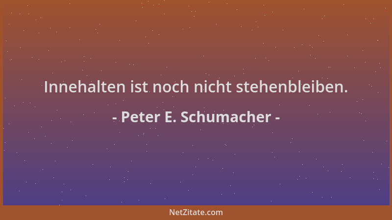 Peter E. Schumacher - Innehalten ist noch nicht stehenbleiben....