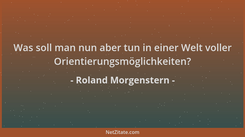 Roland Morgenstern - Was soll man nun aber tun in einer Welt voller Orientierungsmöglichkeiten?...