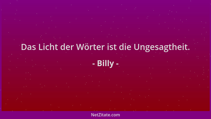 Billy - Das Licht der Wörter ist die Ungesagtheit....