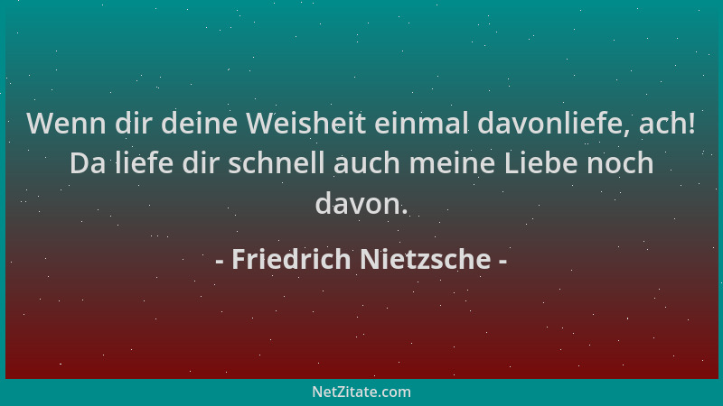 Friedrich Nietzsche - Wenn dir deine Weisheit einmal davonliefe, ach! Da liefe dir schnell auch meine Liebe noch davon....