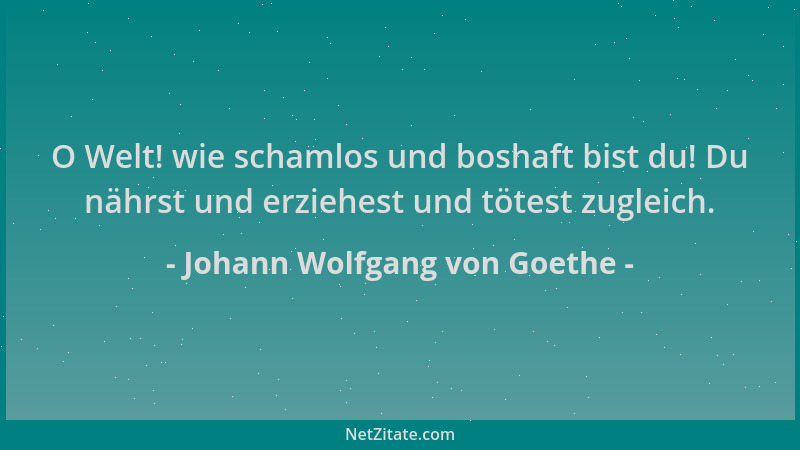 Johann Wolfgang von Goethe - O Welt! wie schamlos und boshaft bist du! Du nährst und erziehest und tötest zugleich....