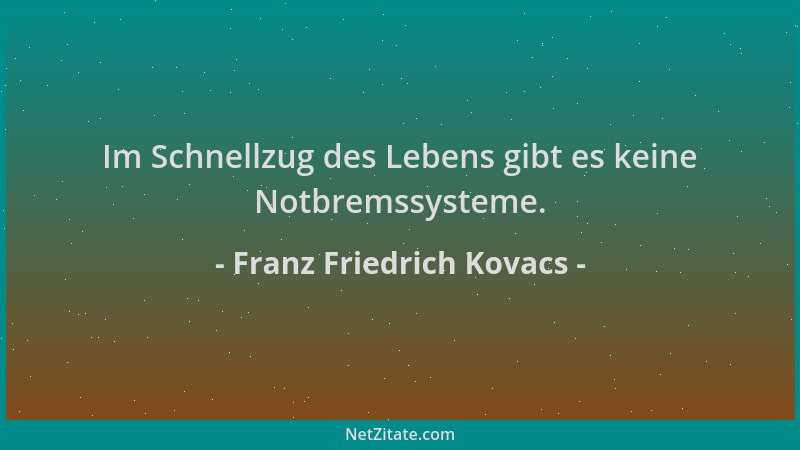Franz Friedrich Kovacs - Im Schnellzug des Lebens gibt es keine Notbremssysteme....