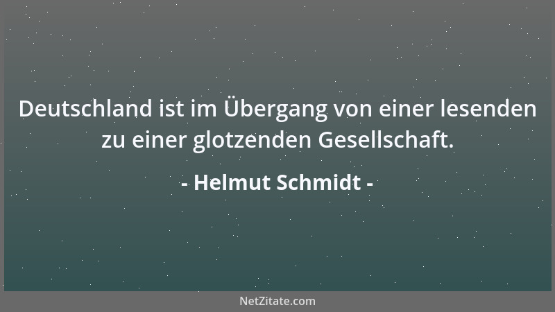 Helmut Schmidt - Deutschland ist im Übergang von einer lesenden zu einer glotzenden Gesellschaft....