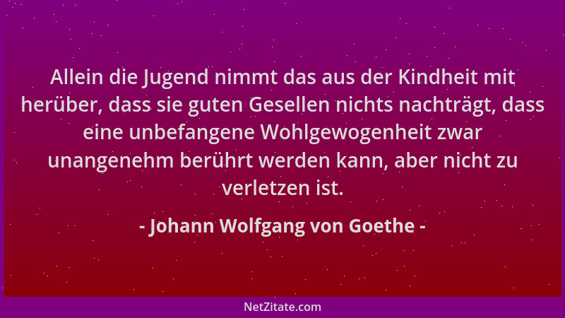 Johann Wolfgang von Goethe - Allein die Jugend nimmt das aus der Kindheit mit herüber, dass sie guten Gesellen nichts nacht...