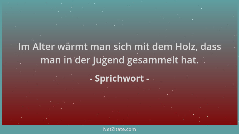 Sprichwort - Im Alter wärmt man sich mit dem Holz, dass man in der Jugend gesammelt hat....