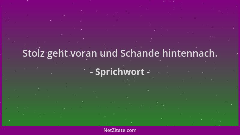 Sprichwort - Stolz geht voran und Schande hintennach....