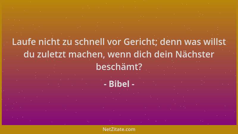 Bibel - Laufe nicht zu schnell vor Gericht; denn was willst du zuletzt machen, wenn dich dein Nächster beschämt?...