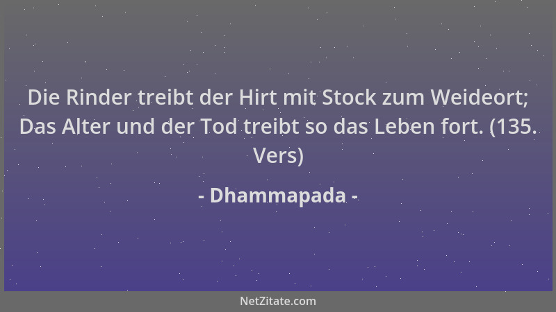 Dhammapada - Die Rinder treibt der Hirt mit Stock zum Weideort; Das Alter und der Tod treibt so das Leben fort. (135. Vers)...