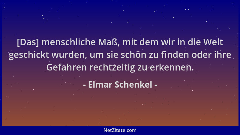 Elmar Schenkel - [Das] menschliche Maß, mit dem wir in die Welt geschickt wurden, um sie schön zu finden oder ihre Gefahren...