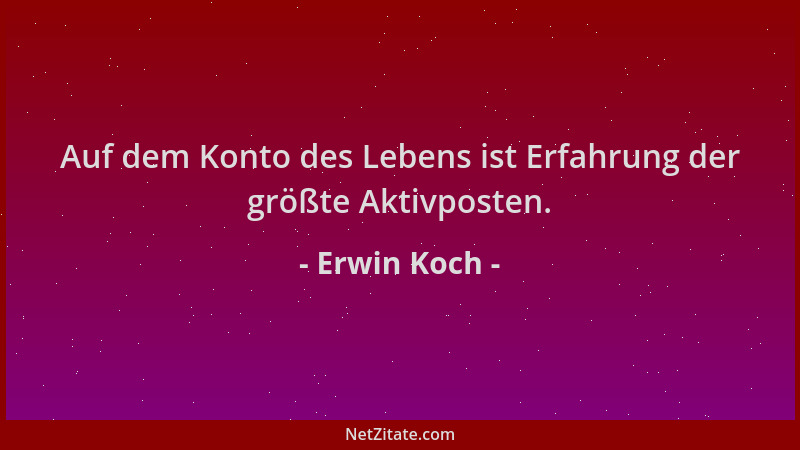 Erwin Koch - Auf dem Konto des Lebens ist Erfahrung der größte Aktivposten....