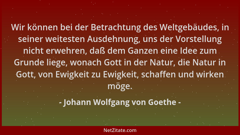 Johann Wolfgang von Goethe - Wir können bei der Betrachtung des Weltgebäudes, in seiner weitesten Ausdehnung, uns der Vorst...
