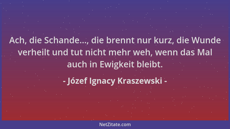 Józef Ignacy Kraszewski - Ach, die Schande..., die brennt nur kurz, die Wunde verheilt und tut nicht mehr weh, wenn das Mal...