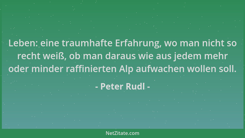 Peter Rudl - Leben: eine traumhafte Erfahrung, wo man nicht so recht weiß, ob man daraus wie aus jedem mehr oder minder raf...