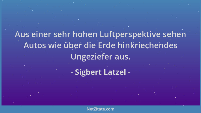 Sigbert Latzel - Aus einer sehr hohen Luftperspektive sehen Autos wie über die Erde hinkriechendes Ungeziefer aus....