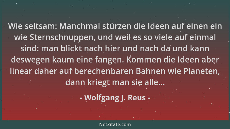 Wolfgang J. Reus - Wie seltsam: Manchmal stürzen die Ideen auf einen ein wie Sternschnuppen, und weil es so viele auf einma...