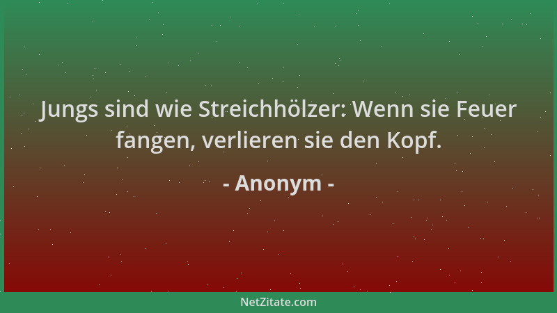 Anonym - Jungs sind wie Streichhölzer: Wenn sie Feuer fangen, verlieren sie den Kopf....