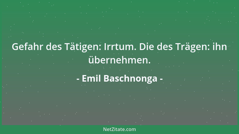 Emil Baschnonga - Gefahr des Tätigen: Irrtum. Die des Trägen: ihn übernehmen....