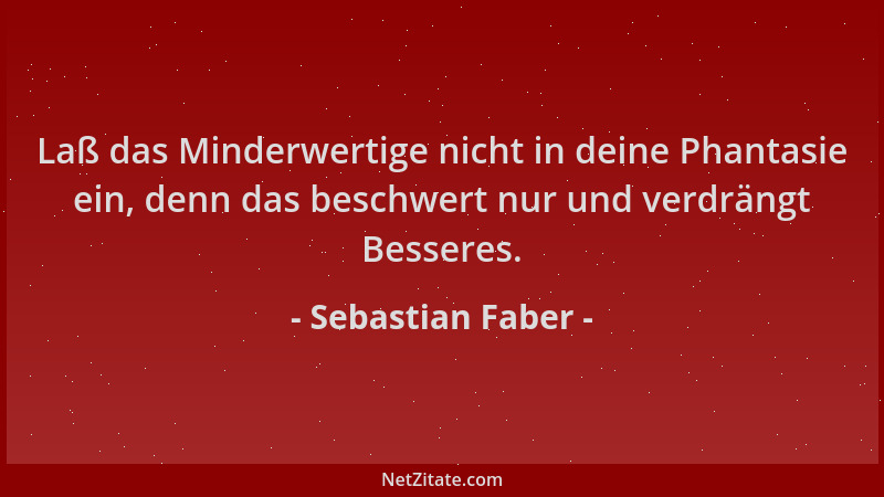 Sebastian Faber - Laß das Minderwertige nicht in deine Phantasie ein, denn das beschwert nur und verdrängt Besseres....