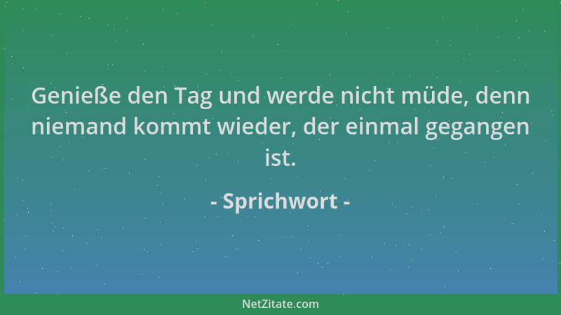 Sprichwort - Genieße den Tag und werde nicht müde, denn niemand kommt wieder, der einmal gegangen ist....