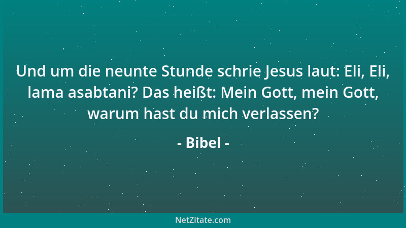 Bibel - Und um die neunte Stunde schrie Jesus laut: Eli, Eli, lama asabtani? Das heißt: Mein Gott, mein Gott, warum hast du...