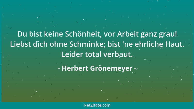 Herbert Grönemeyer - Du bist keine Schönheit, vor Arbeit ganz grau! Liebst dich ohne Schminke; bist  'ne ehrliche Haut. Leid...