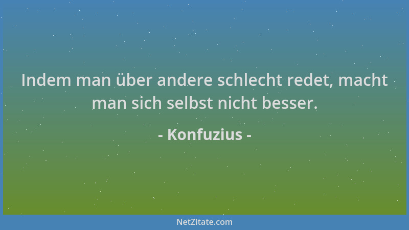 Konfuzius - Indem man über andere schlecht redet, macht man sich selbst nicht besser....