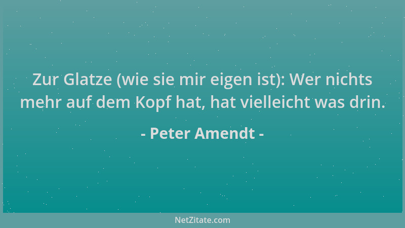 Peter Amendt - Zur Glatze (wie sie mir eigen ist): Wer nichts mehr auf dem Kopf hat, hat vielleicht was drin....