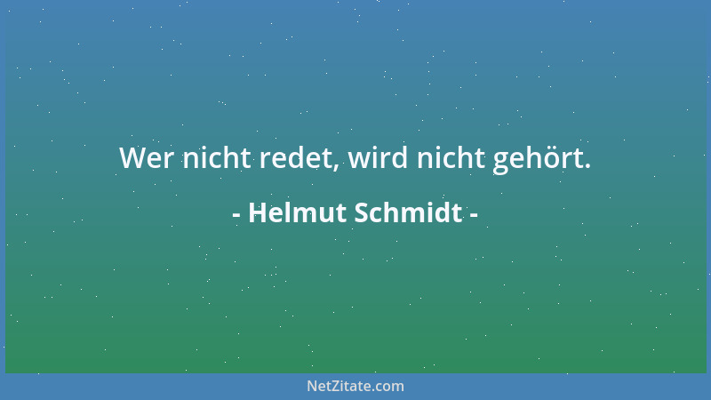 Helmut Schmidt - Wer nicht redet, wird nicht gehört....