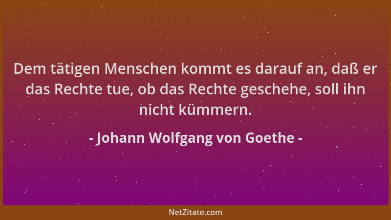 Johann Wolfgang von Goethe - Dem tätigen Menschen kommt es darauf an, daß er das Rechte tue, ob das Rechte geschehe, soll i...
