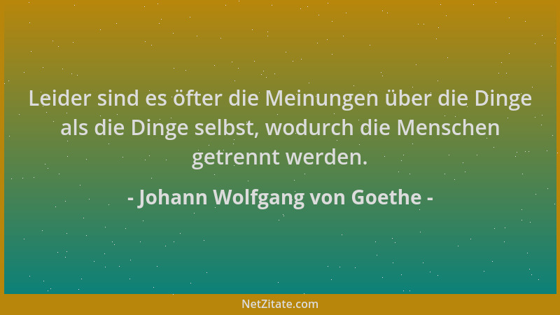 Johann Wolfgang von Goethe - Leider sind es öfter die Meinungen über die Dinge als die Dinge selbst, wodurch die Menschen g...