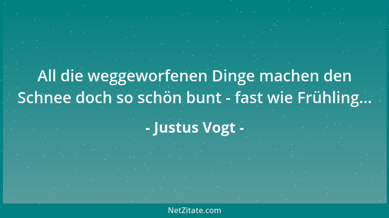 Justus Vogt - All die weggeworfenen Dinge machen den Schnee doch so schön bunt - fast wie Frühling......