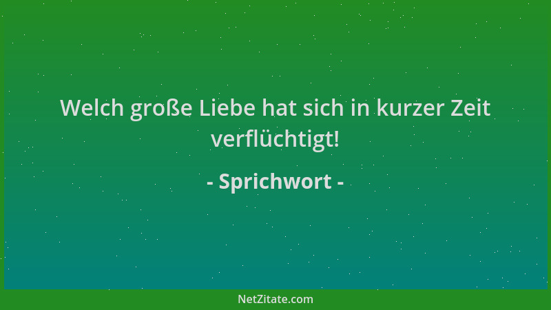 Sprichwort - Welch große Liebe hat sich in kurzer Zeit verflüchtigt!...