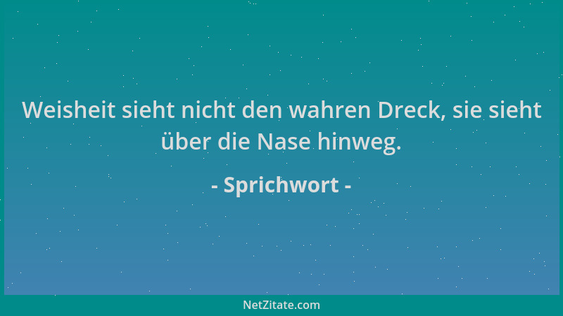 Sprichwort - Weisheit sieht nicht den wahren Dreck, sie sieht über die Nase hinweg....