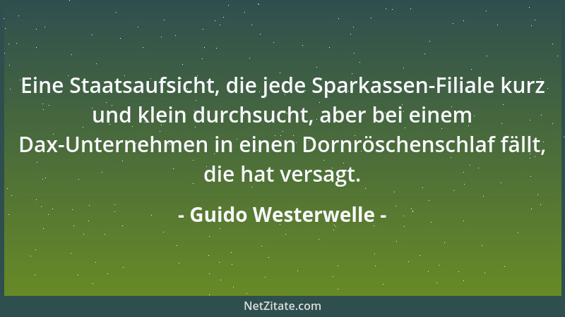 Guido Westerwelle - Eine Staatsaufsicht, die jede Sparkassen-Filiale kurz und klein durchsucht, aber bei einem Dax-Unterneh...