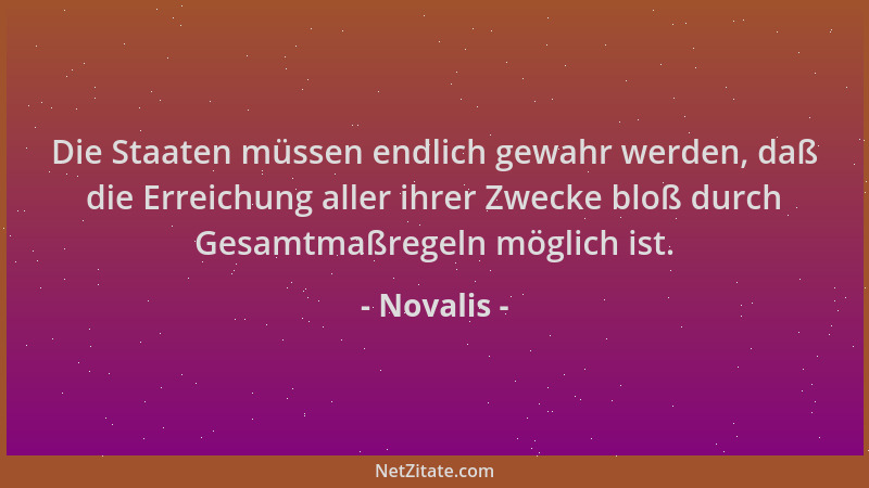 Novalis - Die Staaten müssen endlich gewahr werden, daß die Erreichung aller ihrer Zwecke bloß durch Gesamtmaßregeln möglic...