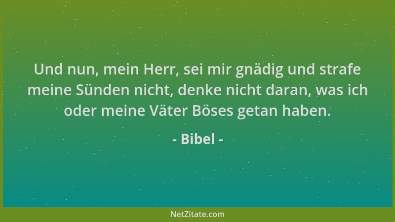 Bibel - Und nun, mein Herr, sei mir gnädig und strafe meine Sünden nicht, denke nicht daran, was ich oder meine Väter Böses...