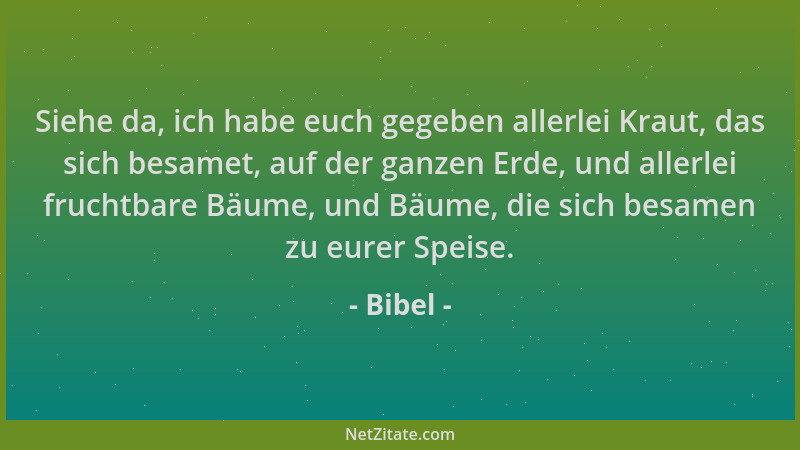 Bibel - Siehe da, ich habe euch gegeben allerlei Kraut, das sich besamet, auf der ganzen Erde, und allerlei fruchtbare Bäum...