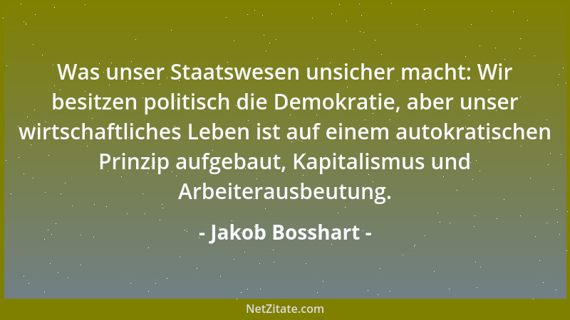 Jakob Bosshart - Was unser Staatswesen unsicher macht: Wir besitzen politisch die Demokratie, aber unser wirtschaftliches L...