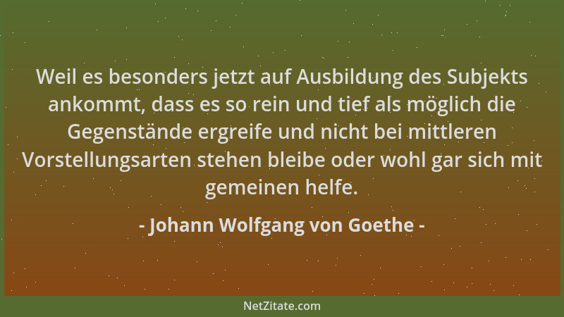 Johann Wolfgang von Goethe - Weil es besonders jetzt auf Ausbildung des Subjekts ankommt, dass es so rein und tief als mögl...