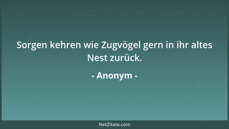 Anonym - Sorgen kehren wie Zugvögel gern in ihr altes Nest zurück....