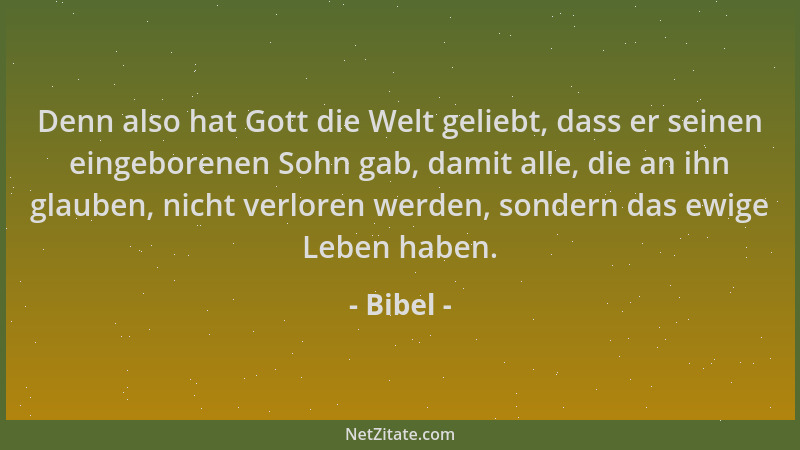 Bibel - Denn also hat Gott die Welt geliebt, dass er seinen eingeborenen Sohn gab, damit alle, die an ihn glauben, nicht ve...