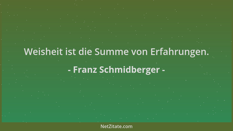 Franz Schmidberger - Weisheit ist die Summe von Erfahrungen....