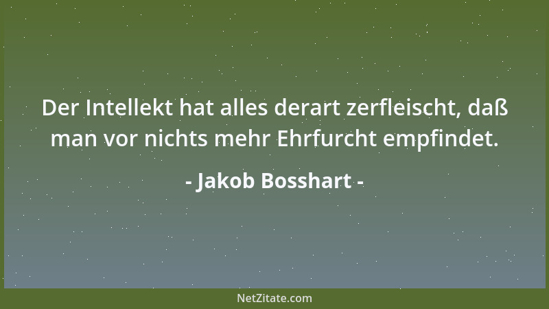 Jakob Bosshart - Der Intellekt hat alles derart zerfleischt, daß man vor nichts mehr Ehrfurcht empfindet....