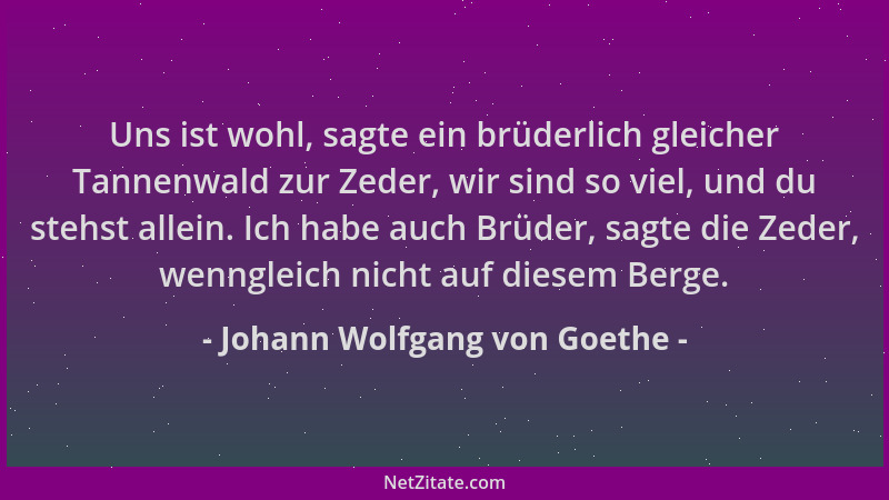Johann Wolfgang von Goethe - Uns ist wohl, sagte ein brüderlich gleicher Tannenwald zur Zeder, wir sind so viel, und du ste...